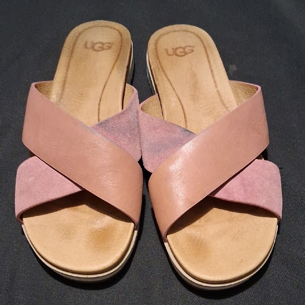 UGG Pink and Tan Sandals with Chic X-Strap